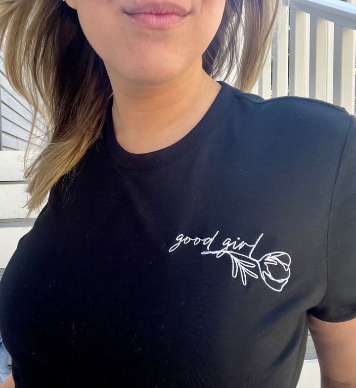 Good Girl Embroidered Crop Tee